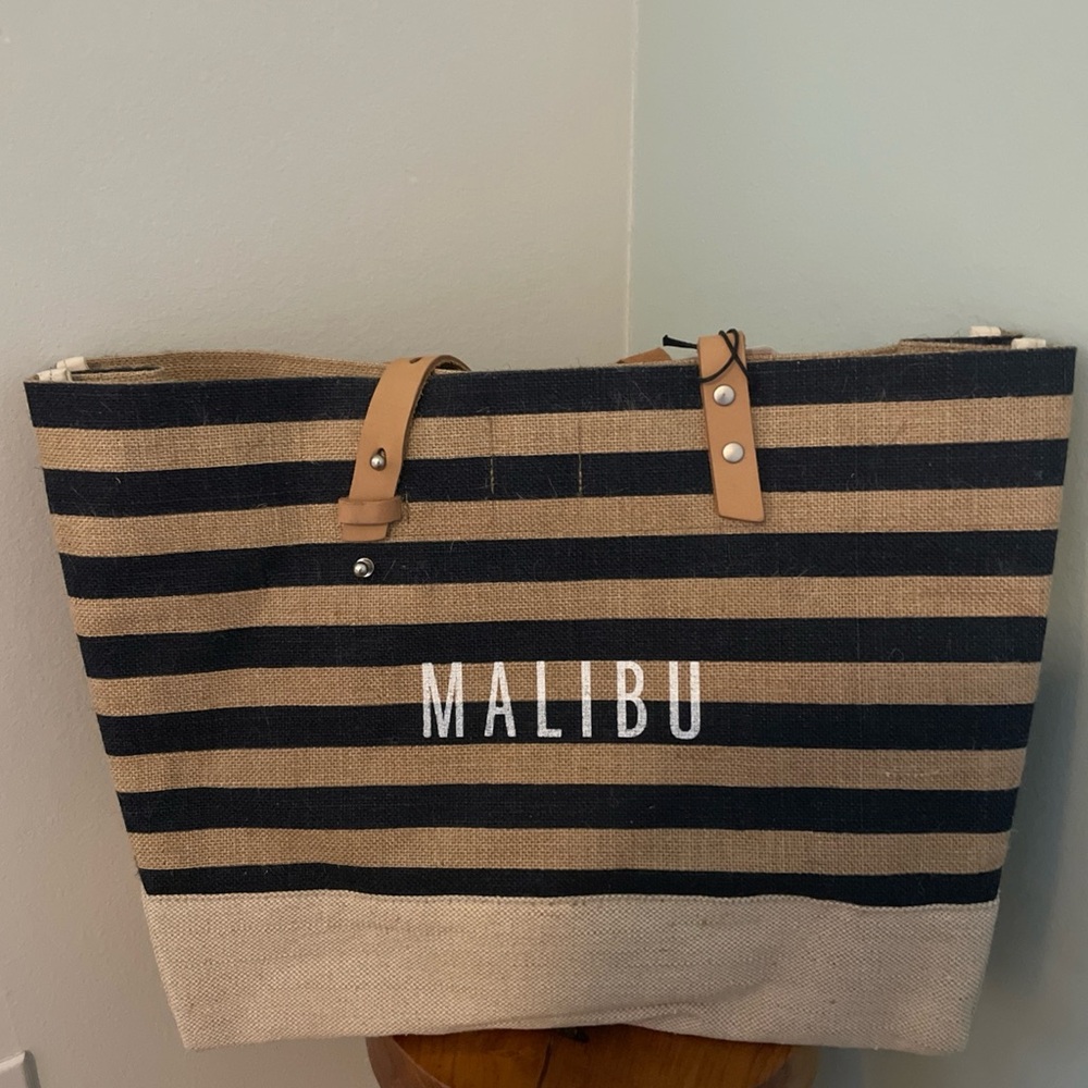 NWT Apolis Custom "Malibu” Shoulder Market Tote Navy & Natural